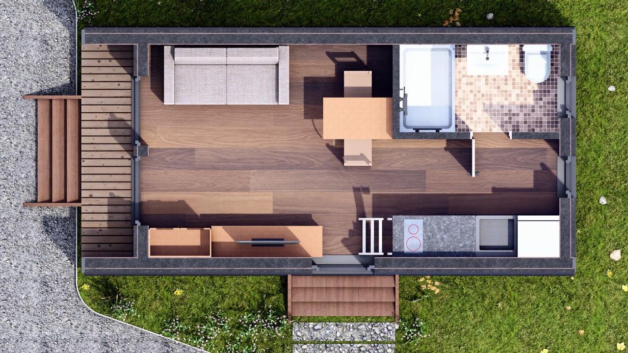 Tiny House - Mini-maison modulaire - Maison préfabriquée - 28 m² - Économe en énergie - Panneau SIP