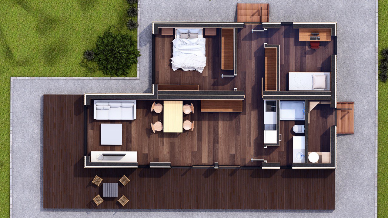 Tiny House - Mini-maison modulaire - Maison préfabriquée - 69,36 m² - Économe en énergie - Panneau SIP Tiny House - Mini-maison modulaire - Maison préfabriquée - 69,36 m² - Économe en énergie - Panneau SIP