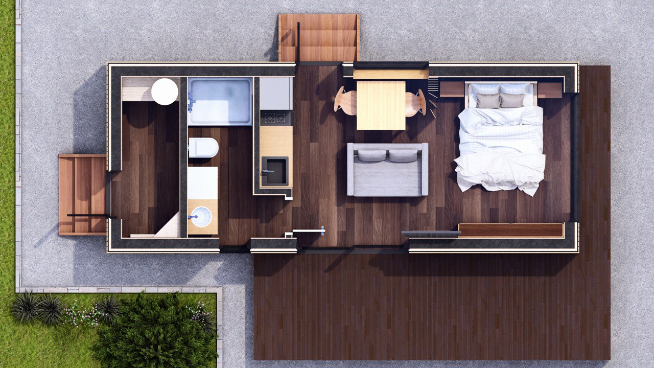 Tiny House - Mini-maison modulaire - Maison préfabriquée - 29 m² - Économe en énergie - Panneau SIP